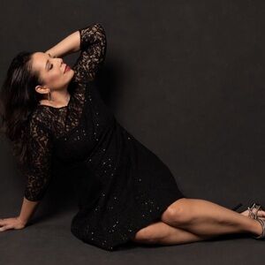 SLNY Black Sequin Party Dress